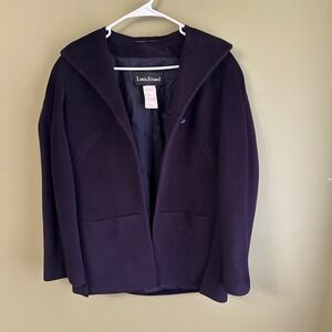 Louis Feraud Angora Lambswool Jacket Coat Sz 6‎ Navy Designer Open